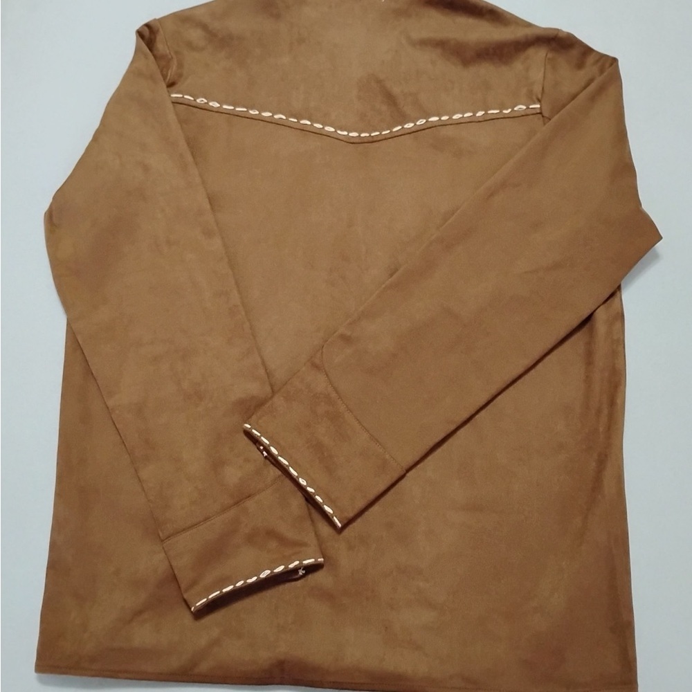 12th Tribe Faux Suede Western Button-Up Shirt Jacket Sz S - Picture 8 of 9